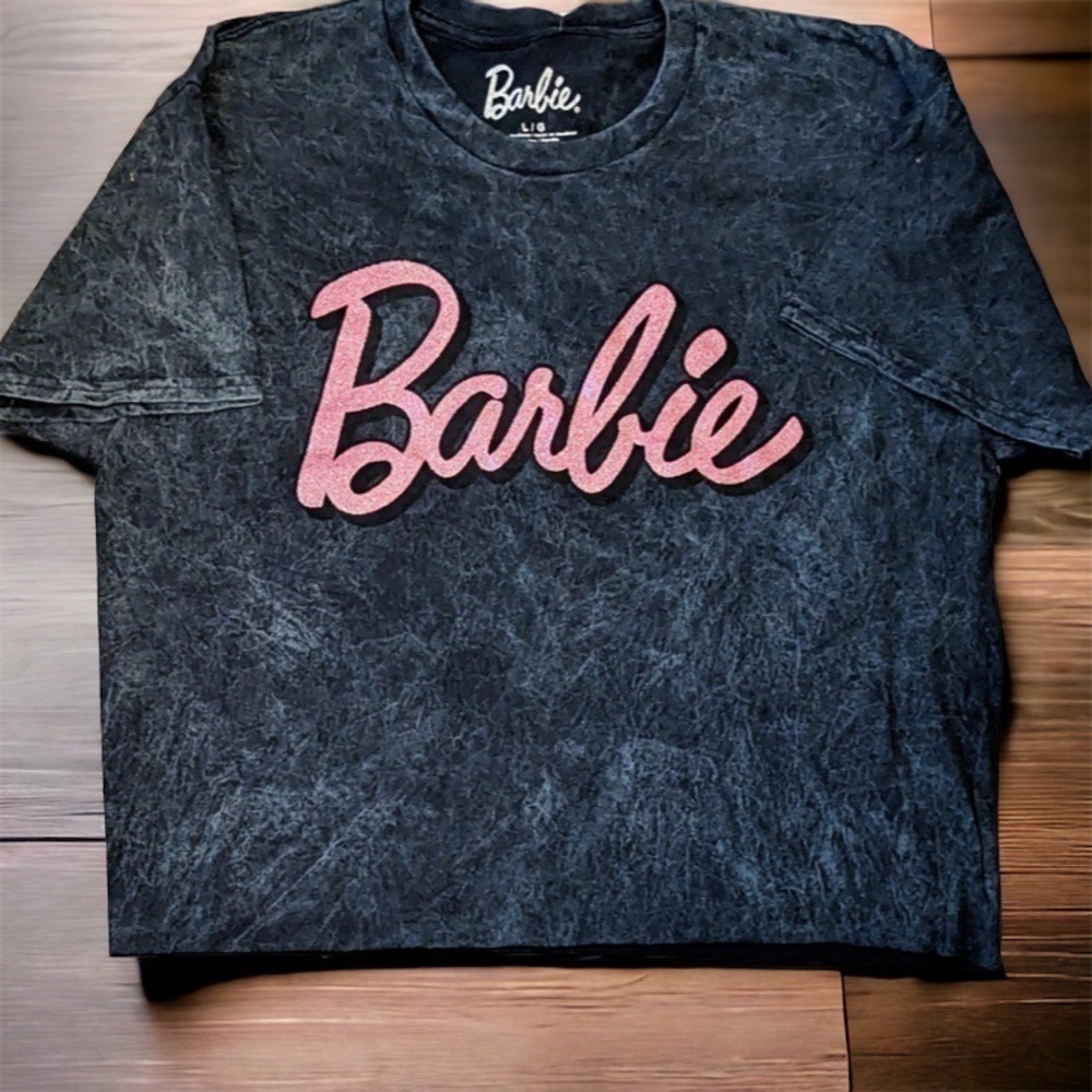 Barbie Mineral Washed Glitter Logo Crop T
